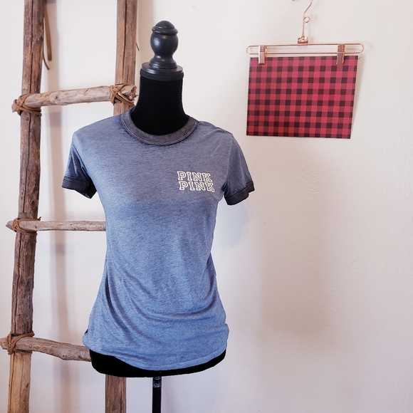 PINK Victoria's Secret Tops - 4/$35 🐞 PINK Victoria's Secret Blue Baseball Tee Soft Top with Logo Size XS